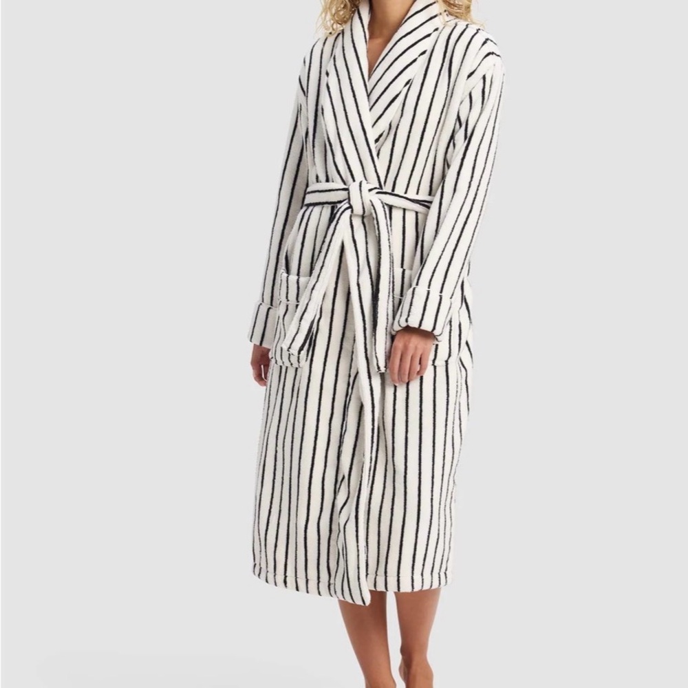 Elegant Black and White Striped Women's Robe